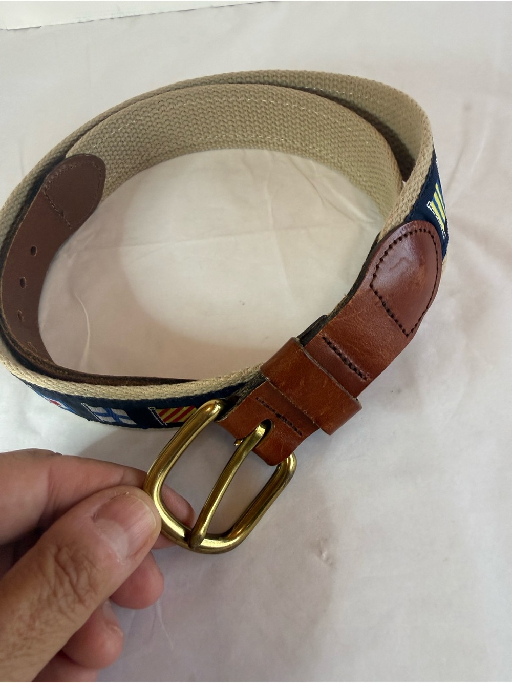 ⚓️Leather Man Ltd Essex CT Nautical Flag Web Leather Tab Belt ⚓️